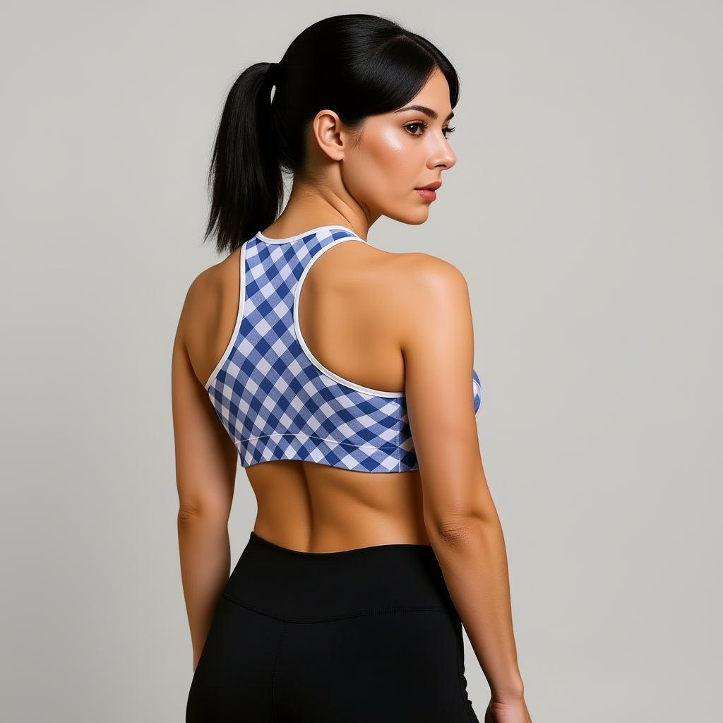 GymBumUK Blue Plaid Padded Sports Bra
