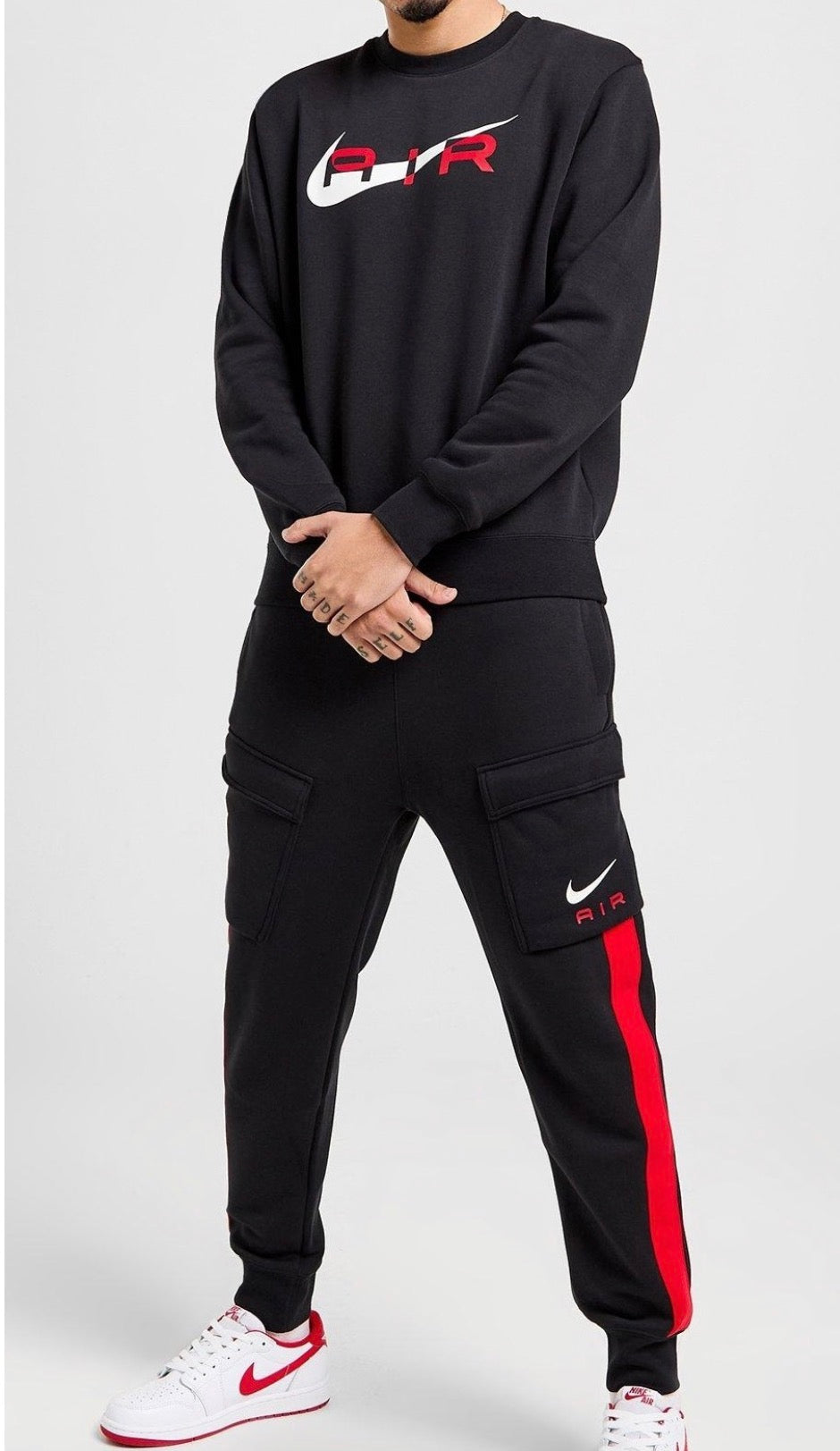 NIKE SWOOSH AIR FULL TRACKSUIT MENS BLACK RED