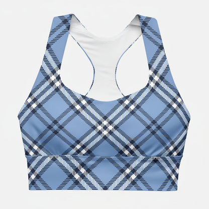 GymBum UK Highland Check Longline Sports Bra - Blue