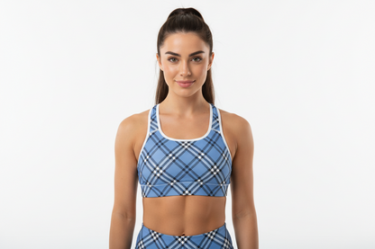 GymBum UK Highland Check Padded Sports Bra– Blue
