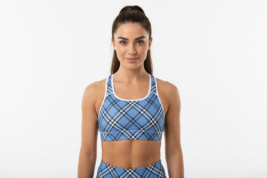 GymBum UK Highland Check Padded Sports Bra– Blue