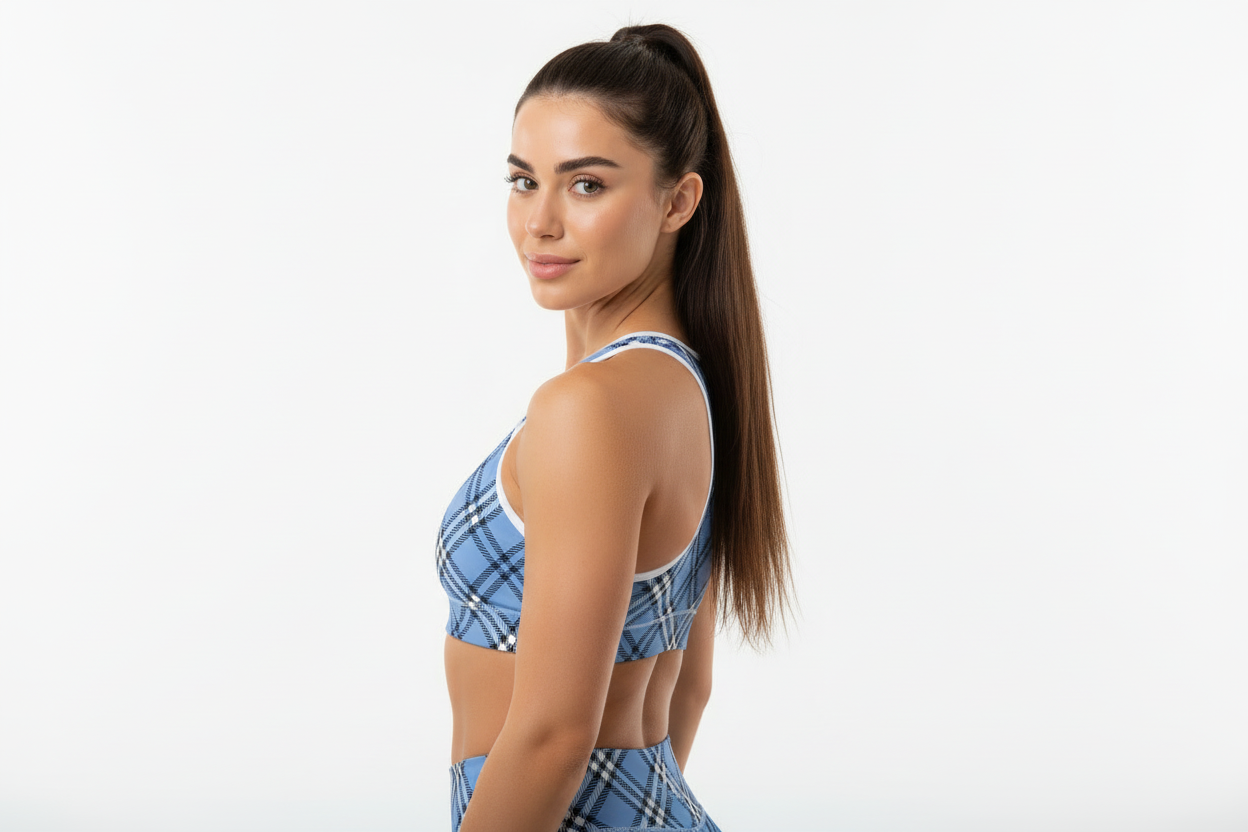 GymBum UK Highland Check Padded Sports Bra– Blue