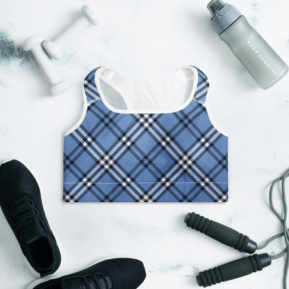GymBum UK Highland Check Padded Sports Bra– Blue