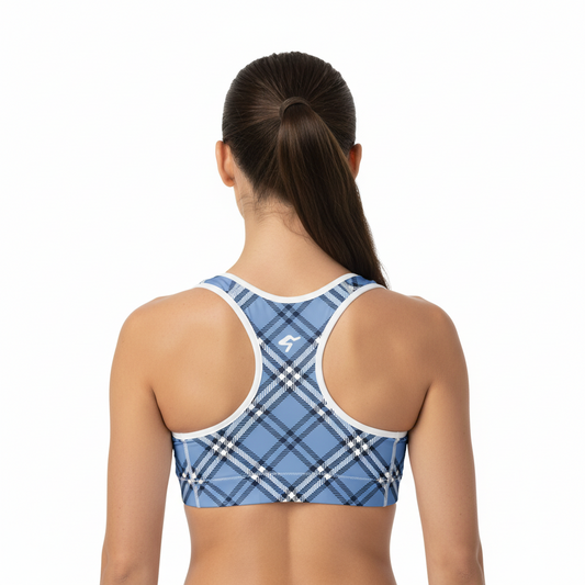 GymBum UK Highland Check Padded Sports Bra– Blue