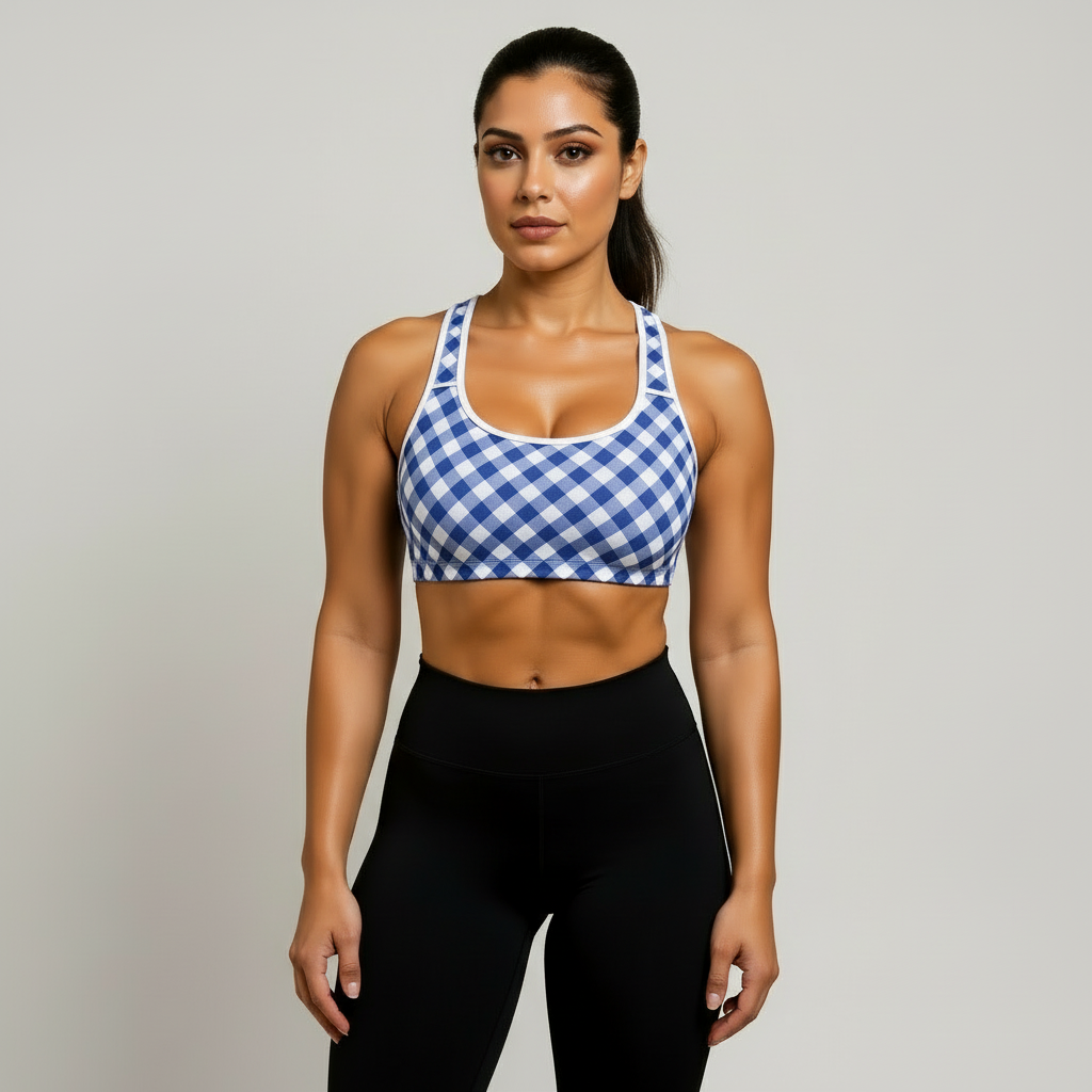 GymBumUK Blue Plaid Padded Sports Bra
