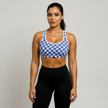 GymBumUK Blue Plaid Padded Sports Bra