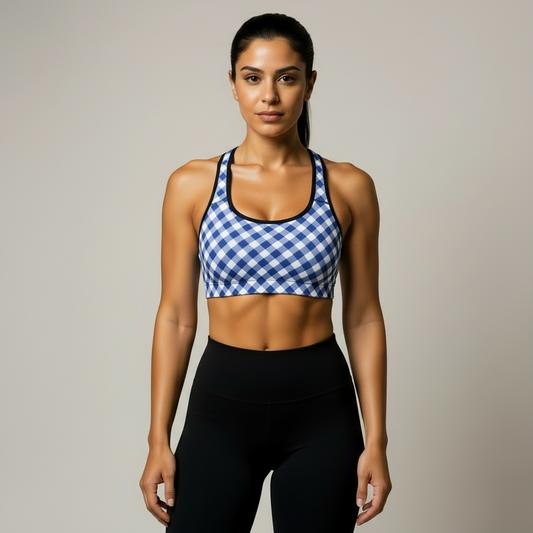 GymBumUK Blue Plaid Padded Sports Bra