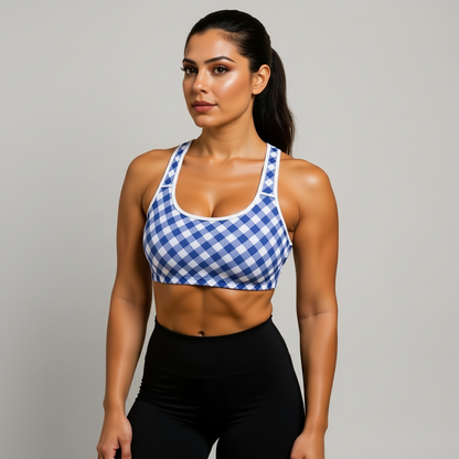 GymBumUK Blue Plaid Padded Sports Bra