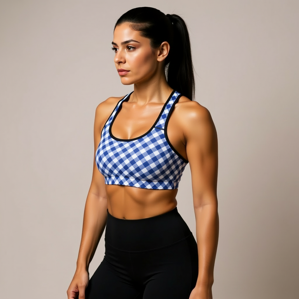 GymBumUK Blue Plaid Padded Sports Bra