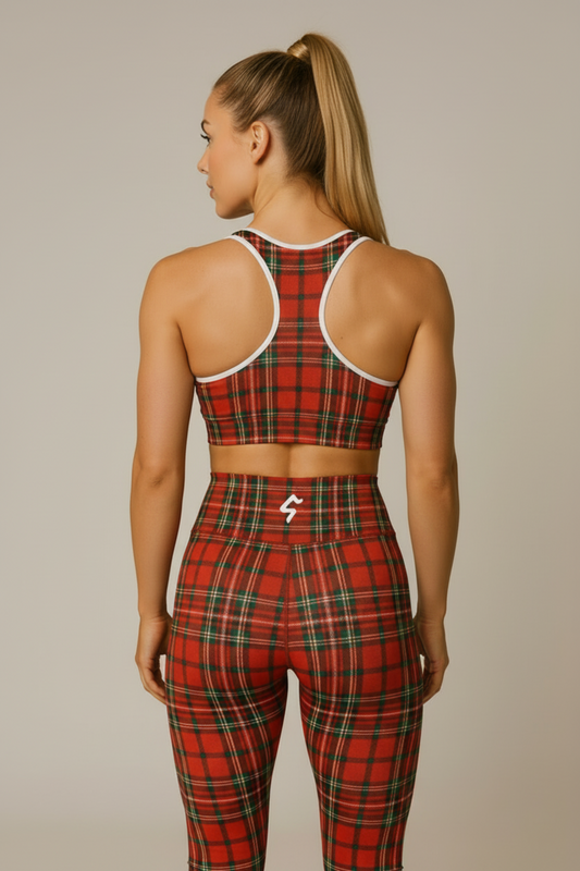 GymBumUK Red Tartan Padded Sports Bra