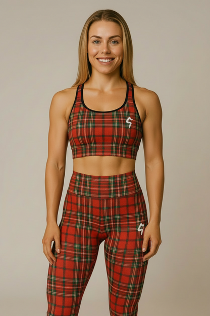 GymBumUK Red Tartan Padded Sports Bra